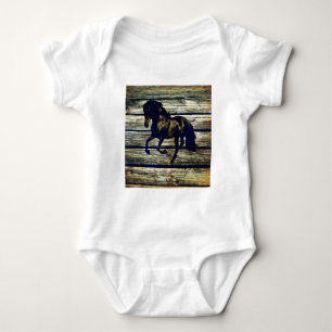Primitive BarnWood Equestrian Black Stallion Horse Baby Bodysuit