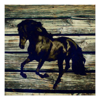 Primitive BarnWood Equestrian Black Stallion Horse