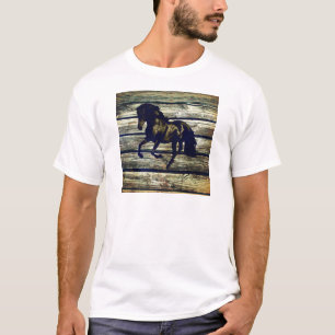 Primitive BarnWood Equestrian Black Stallion Horse T-Shirt