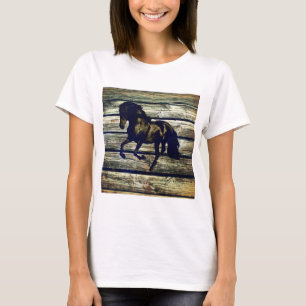 Primitive BarnWood Equestrian Black Stallion Horse T-Shirt