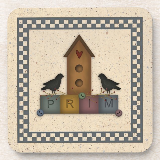 Primitive Birdhouse Cork Coaster (Front)