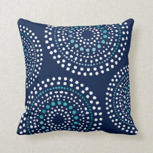Primitive Boho Mosaic Pattern Aqua Navy Cushion