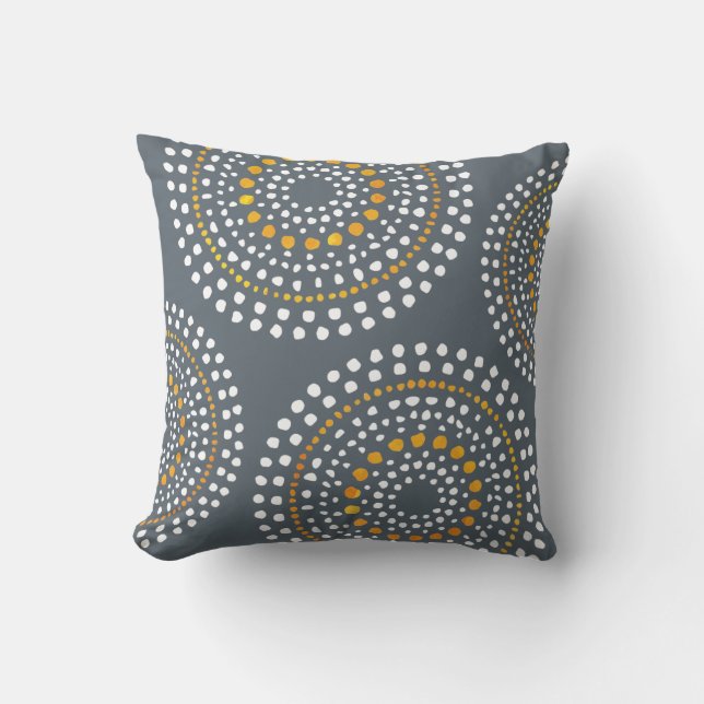 Primitive Boho Mosaic Pattern Gold Grey Cushion (Front)