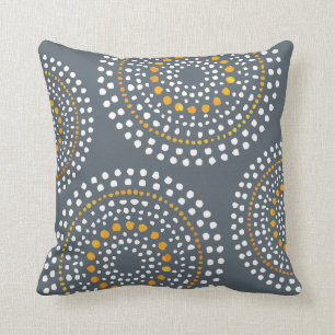 Primitive Boho Mosaic Pattern Gold Grey Cushion