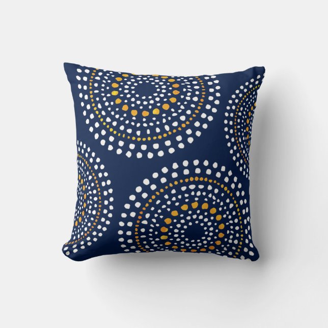 Primitive Boho Mosaic Pattern Navy Gold Cushion (Front)