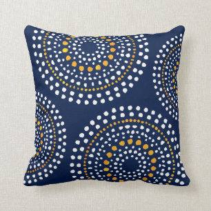 Primitive Boho Mosaic Pattern Navy Gold Cushion