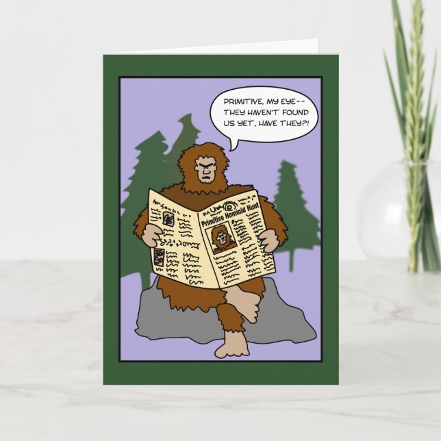 Primitive Cartoon Funny Sasquatch Christmas Card (Front)