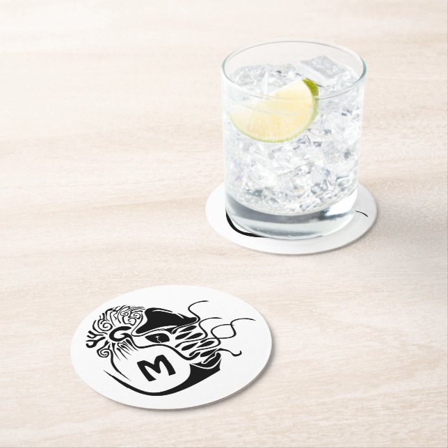 Primitive Chambered Nautilus Monogram Round Paper Coaster (Insitu)