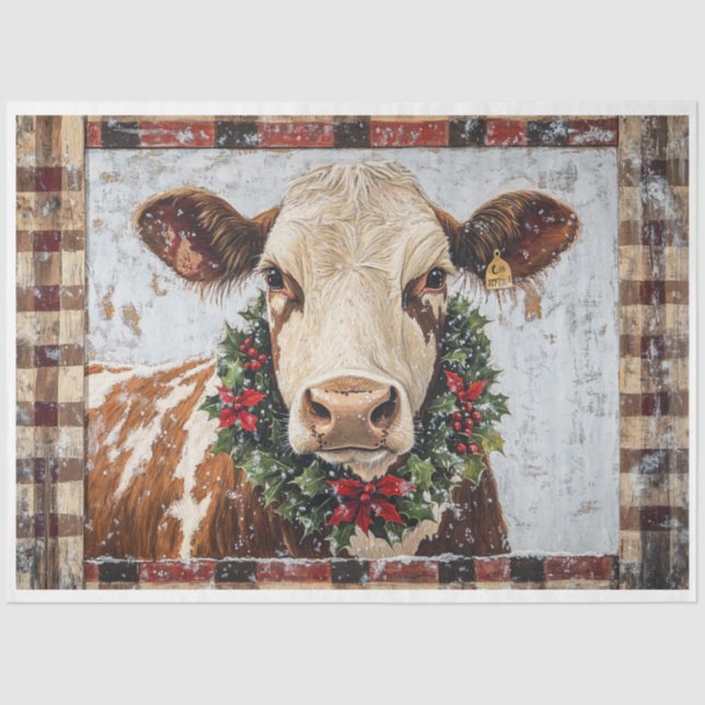Primitive Christmas Cow Tissue Paper (Front)