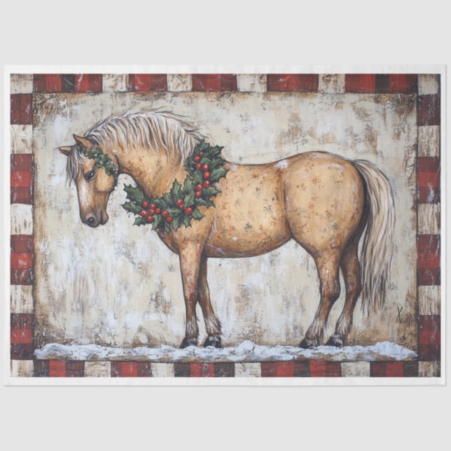 Primitive Christmas Horse Tissue Paper (Front)