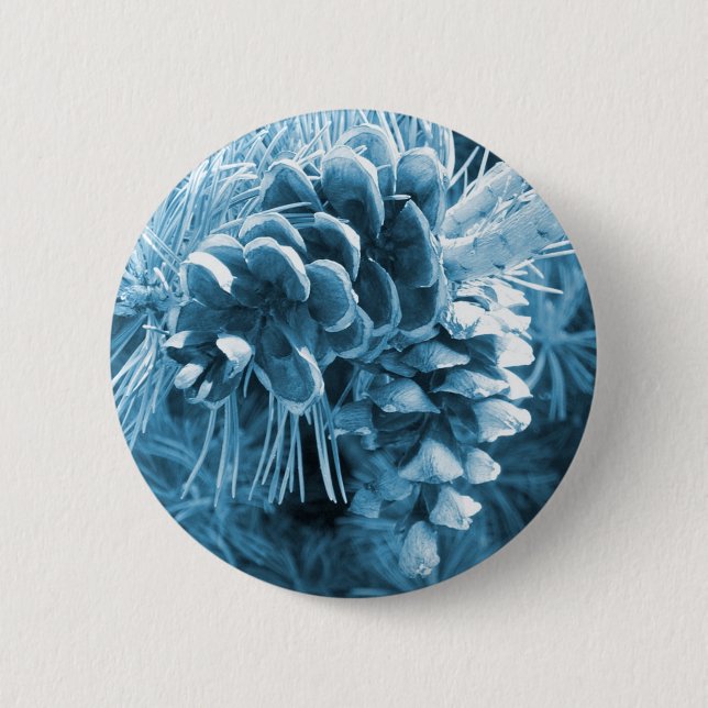 Primitive Christmas pine tree ice blue pinecone 6 Cm Round Badge (Front)