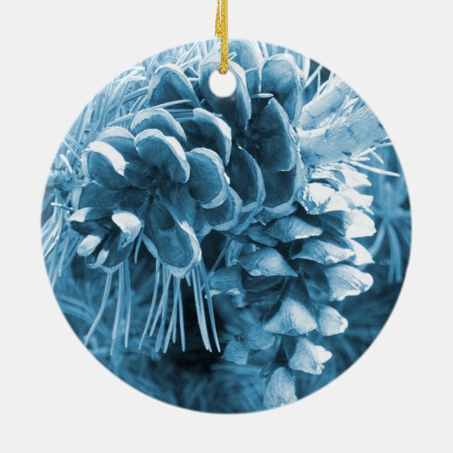 Primitive Christmas pine tree ice blue pinecone Ceramic Tree Decoration (Back)