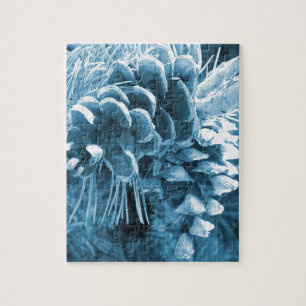 Primitive Christmas pine tree ice blue pinecone Jigsaw Puzzle