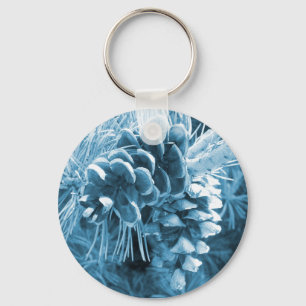 Primitive Christmas pine tree ice blue pinecone Key Ring
