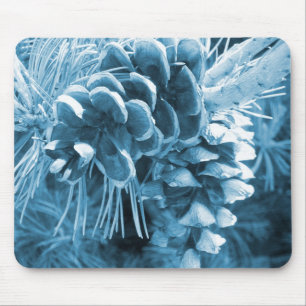 Primitive Christmas pine tree ice blue pinecone Mouse Mat