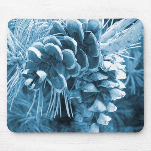 Primitive Christmas pine tree ice blue pinecone Mouse Mat (Front)