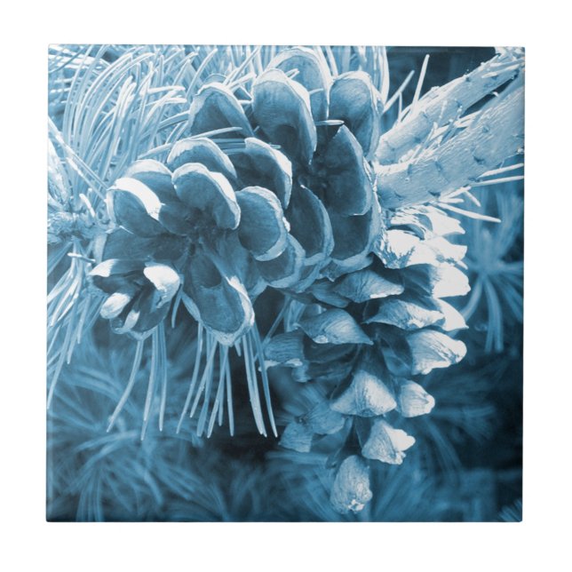 Primitive Christmas pine tree ice blue pinecone Tile (Front)