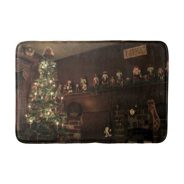 Primitive Colonial Country Christmas Holiday Bath Mat (Front)