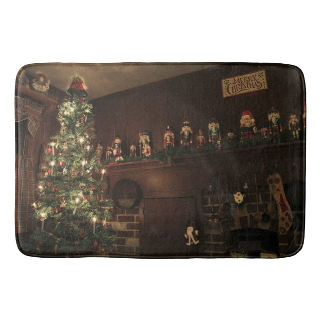 Primitive Colonial Country Christmas Holiday Bath Mat (Front)