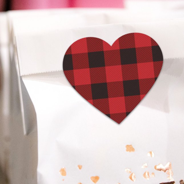 Primitive Cottage Red buffalo Plaid lumberjack Heart Sticker (Primitive Cottage Red buffalo Plaid lumberjack Heart Sticker)