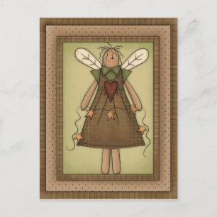 Primitive Country Angel with Prim Stars Postcard