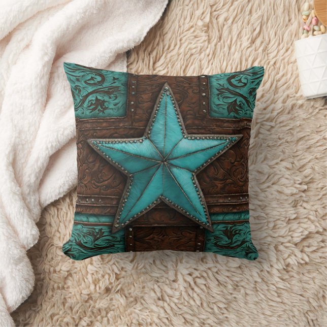 Primitive Country Brown Turquoise Western Star  Cushion (Blanket)