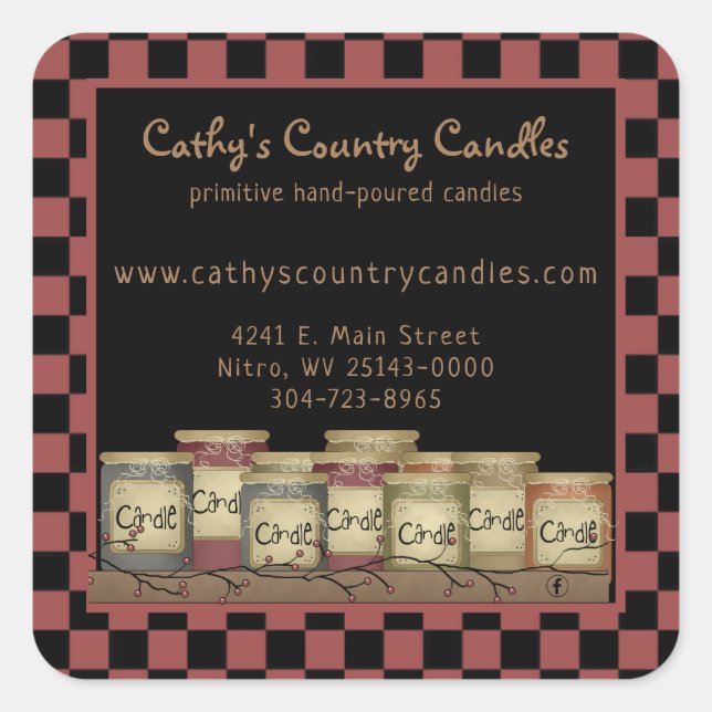 Primitive Country Candles & Pip Berries Square Sticker (Front)