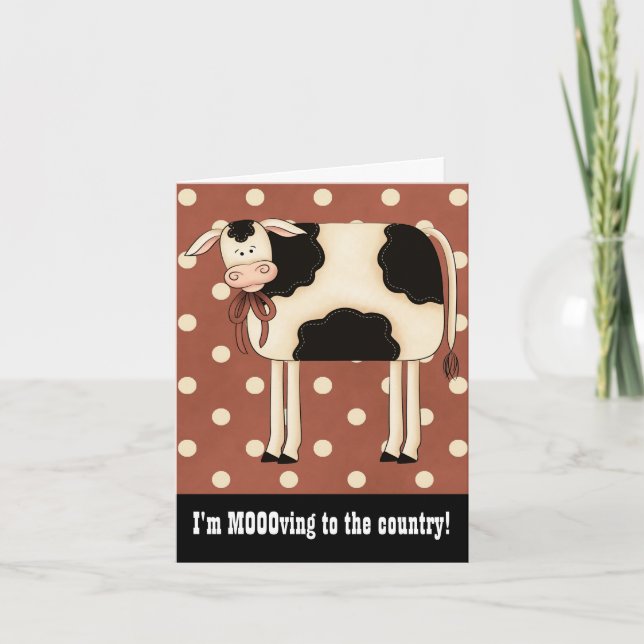 Primitive Country Cow Single Lady Moving Notice Card (Front)
