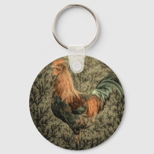 Primitive country farm chicken rustic rooster key ring