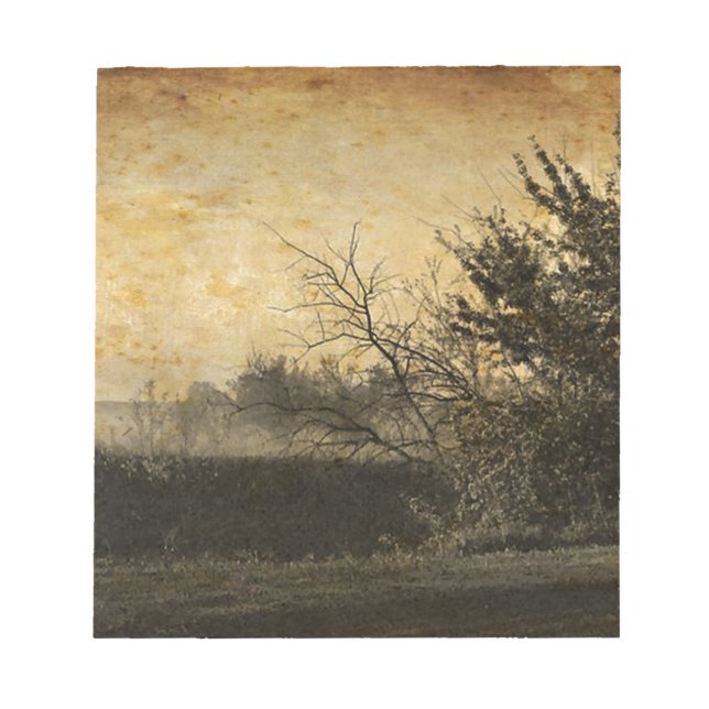 Primitive Country Field Fog Outdoors Winter Trees Notepad (Front)