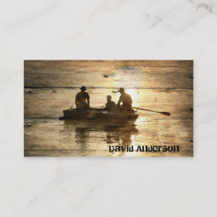 Primitive country lake boat canoe fishing business card