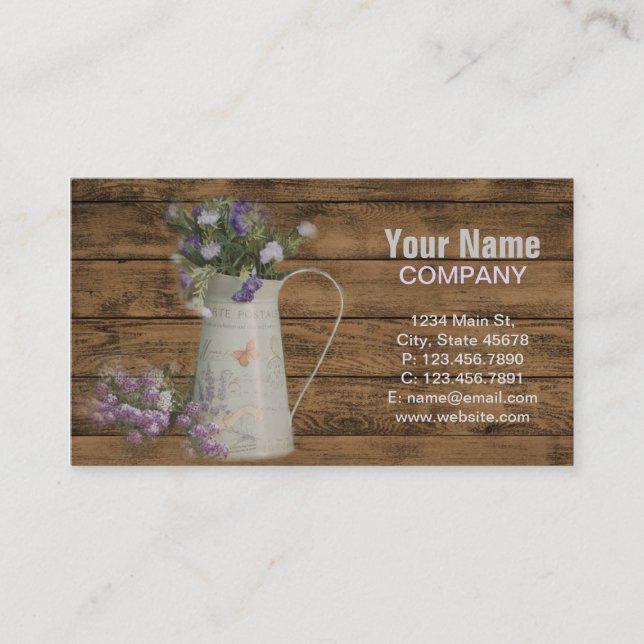 primitive country lavender rustic barn wood business card (Front)