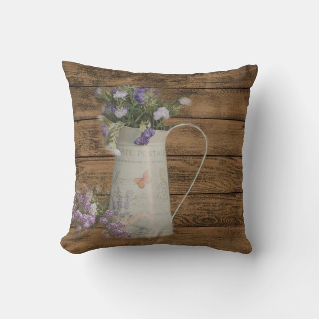 primitive country lavender rustic barn wood cushion (Front)