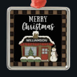 PRIMITIVE COUNTRY MERRY CHRISTMAS COTTAGE NAME METAL TREE DECORATION<br><div class="desc">RUSTIC PRIMITIVE COUNTRY MERRY CHRISTMAS COTTAGE WITH PRIMITIVE SNOWMAN.</div>