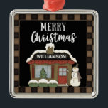 PRIMITIVE COUNTRY MERRY CHRISTMAS COTTAGE NAME METAL TREE DECORATION<br><div class="desc">RUSTIC PRIMITIVE COUNTRY MERRY CHRISTMAS COTTAGE WITH PRIMITIVE SNOWMAN.</div>