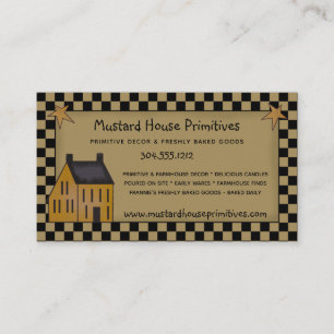Primitive Country Mustard Saltbox House & Stars  Business Card
