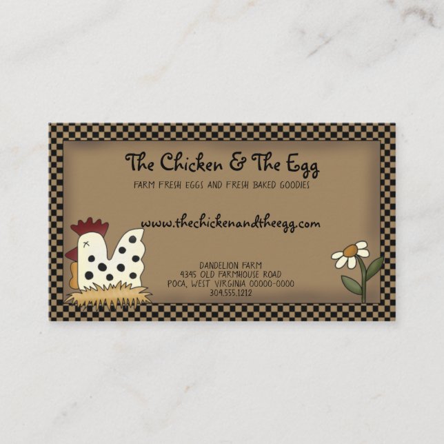 Primitive Country Rustic Farmhouse Chicken Kraft Business Card (Front)