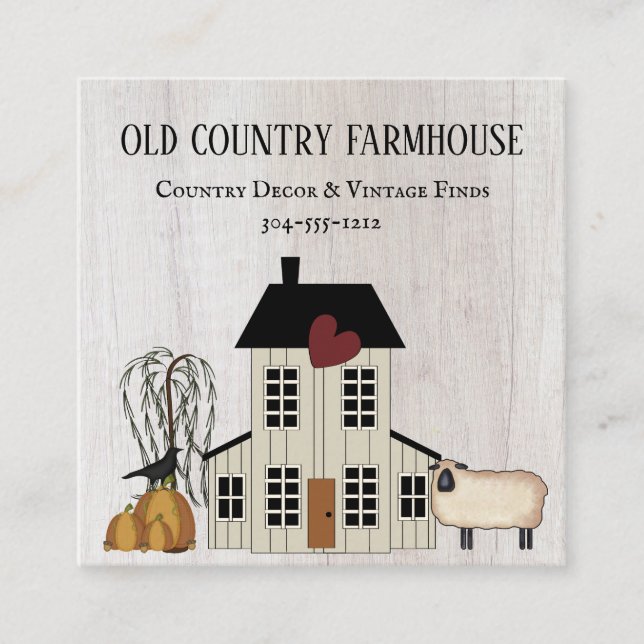 Primitive Country Rustic Old Farmhouse Fall Sheep  Square Business Card (Front)
