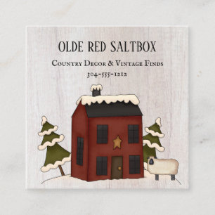 Primitive Country Rustic Red Winter Saltbox Sheep Square Business Card
