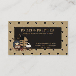 Primitive Country Saltbox House Sheep Grouping Business Card