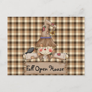 Primitive Country Scarecrow Fall Open House Card