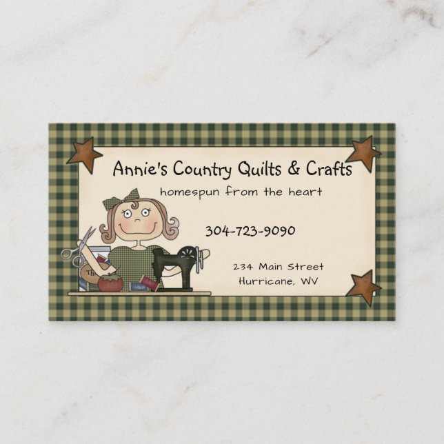 Primitive Country Sewing Doll Homespun Rustic  Business Card (Front)