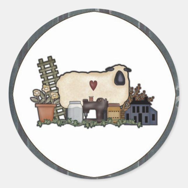 Primitive Country Sheep & Accessories Sticker (Front)