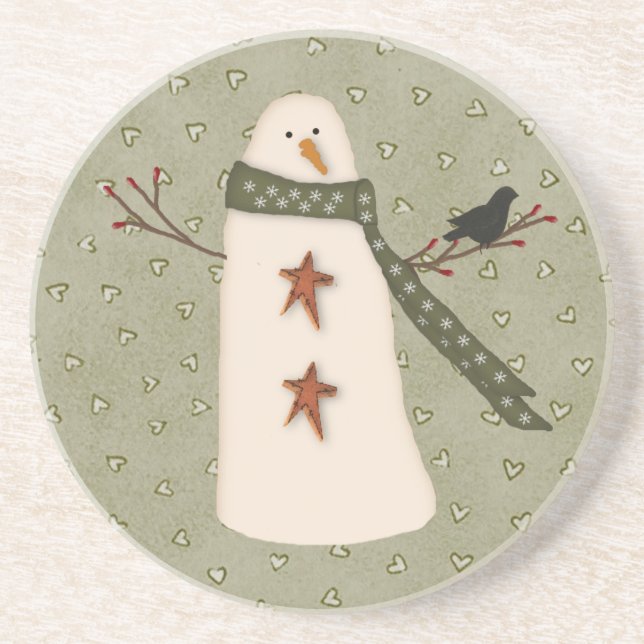 Primitive Country Snowman Coaster (Front)