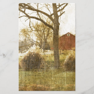 Primitive Country Tree Farm Red Cabin in the woods Stationery