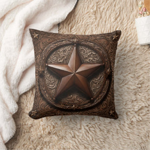 Primitive Cowboy Brown Country Western Texas Star Cushion