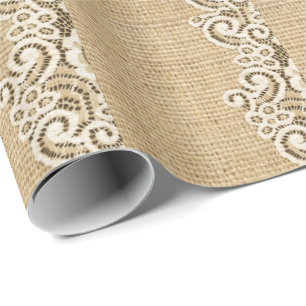 primitive cowboy western country burlap and lace wrapping paper