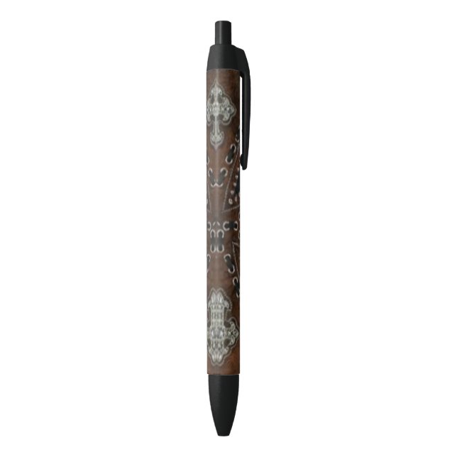 Primitive cowboy western country Tooled Leather Black Ink Pen (Bottom (Vertical))