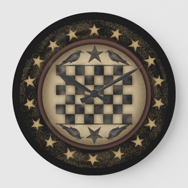 Primitive Crow Chequerboard Wall Clock (Front)