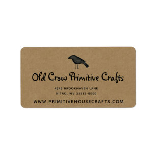Primitive Crow on Kraft Rustic Shipping Label